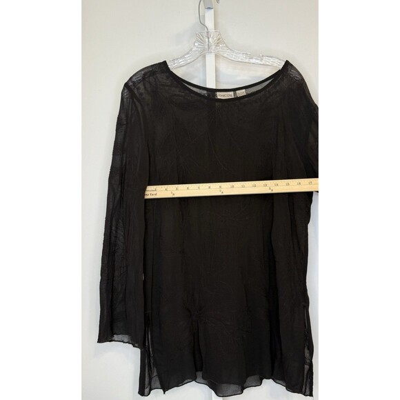 Chico’s Size 1 Black Sheer Embroidered Tunic Blouse Boho Long Sleeve Overlay Top - Picture 5 of 9